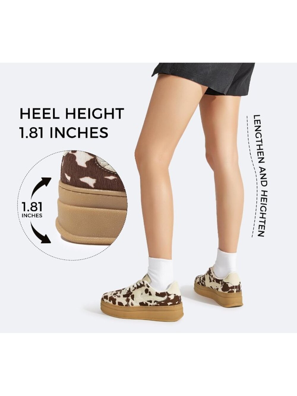 Women's Brown Cow Print Suede Genuine Leather Walking Platform Fashion Sneakers - Picture 6 of 7